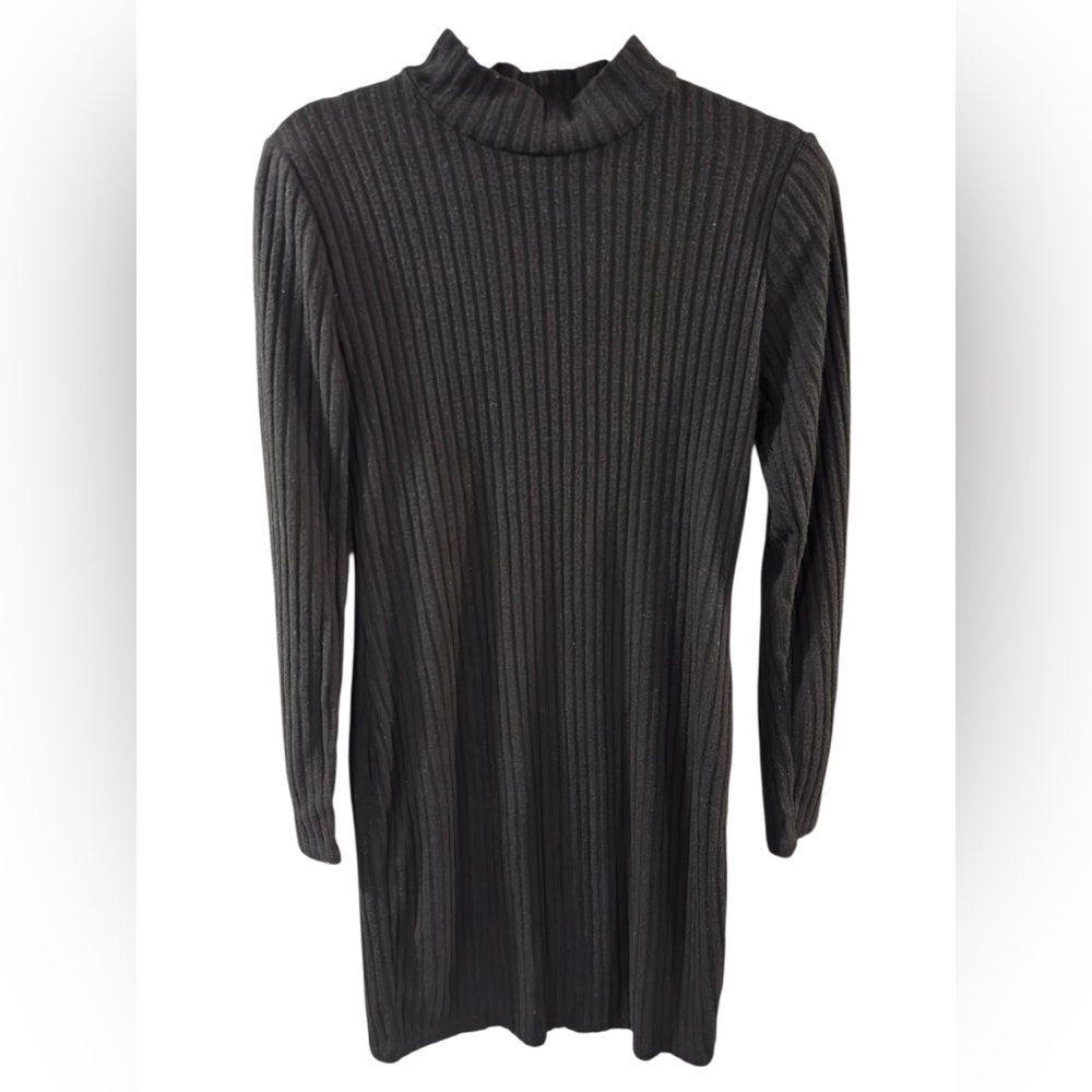 Bozzolo Black Ribbed Turtleneck Dress